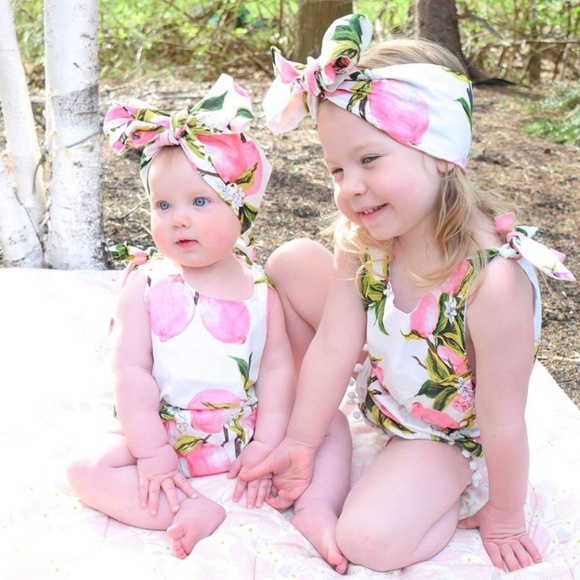 Girls Pink Lemon Romper Outfit - Picture 3 of 3